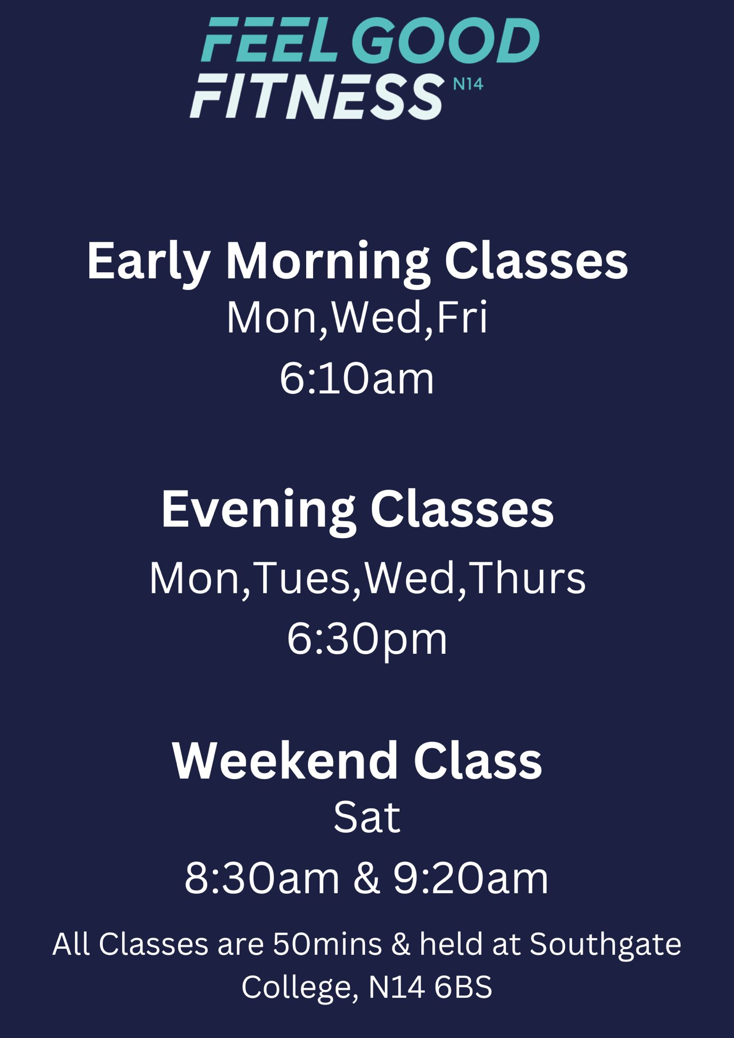 Feel Good Fitness class timetable